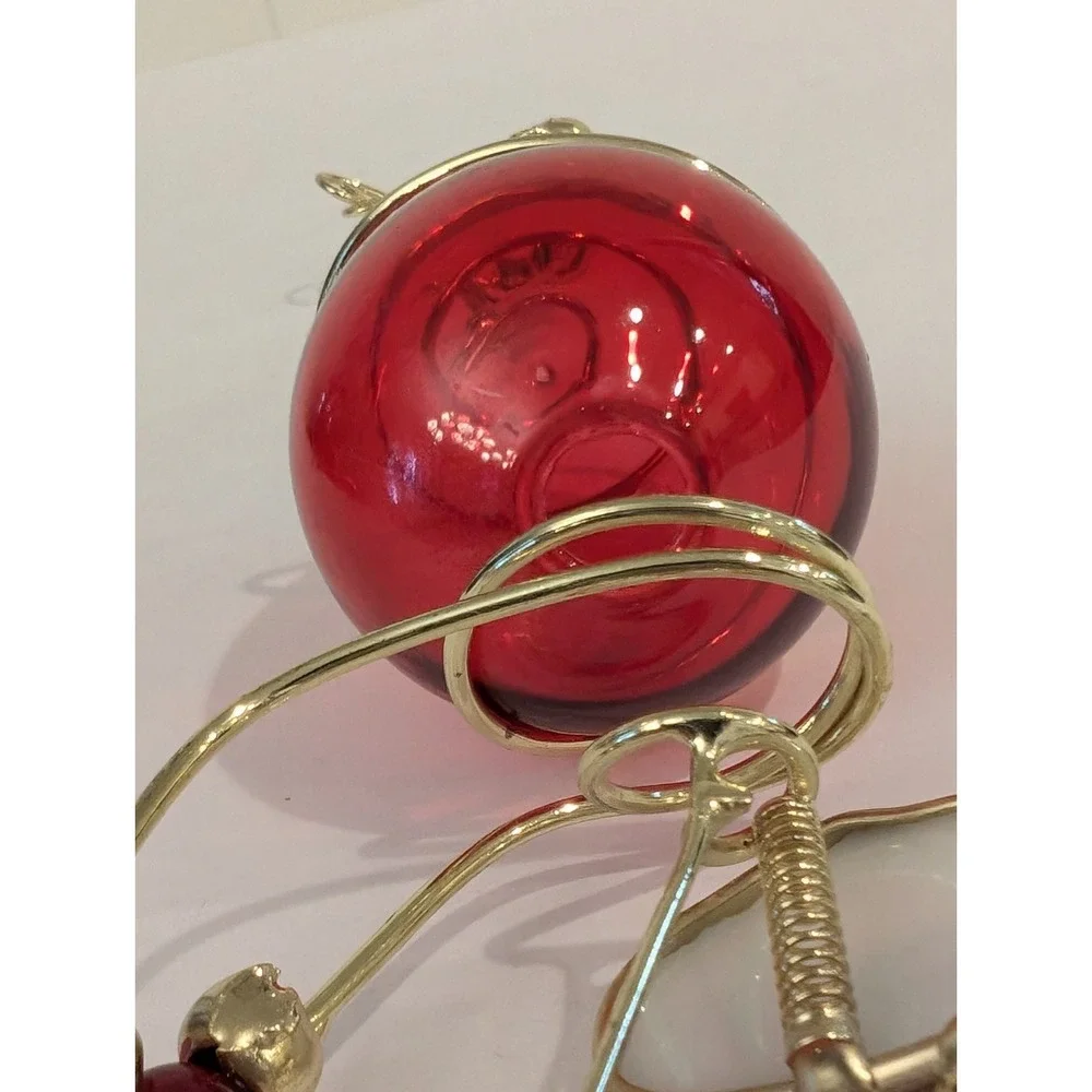 Wire Wrapped Stained Glass Hanging Santa Ornament Decor Acrylic Gold Tone 10